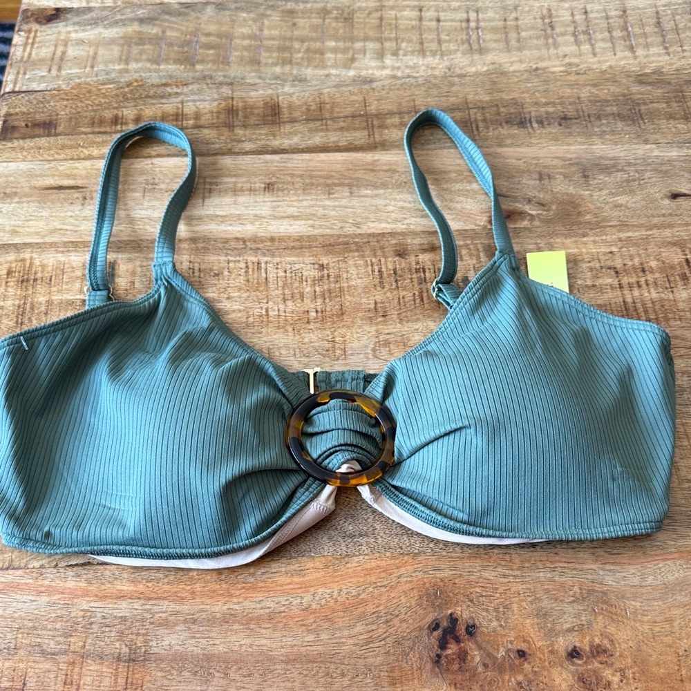 Summersalt The Ribbed Wanderlust Bikini swim bra top tortoise belt tie NWT 18